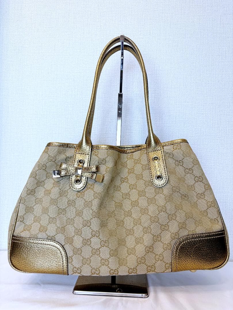 GUCCI GG Canvas Gold Beige Handbag w/ Dust Bag Model 163805 #QY3V47