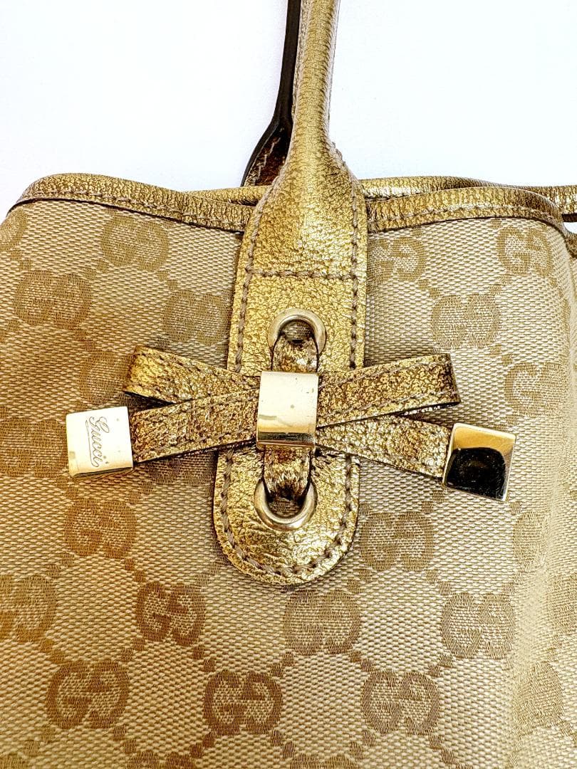 GUCCI GG Canvas Gold Beige Handbag w/ Dust Bag Model 163805 #QY3V47