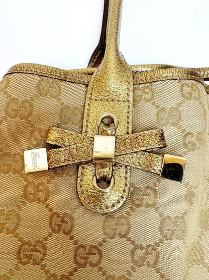 GUCCI GG Canvas Gold Beige Handbag w/ Dust Bag Model 163805 #QY3V47