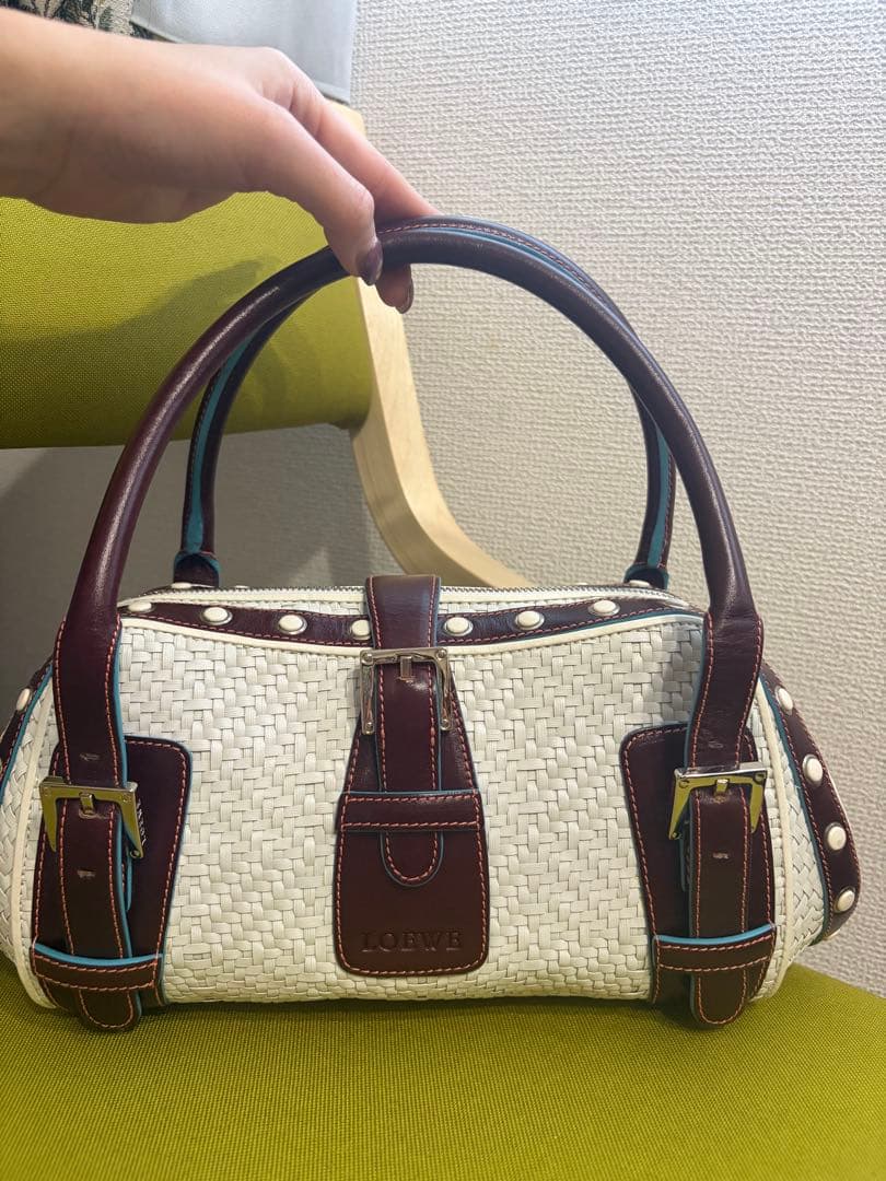 LOEWE Senda Woven Leather Handbag Rare Design #QY98BQ