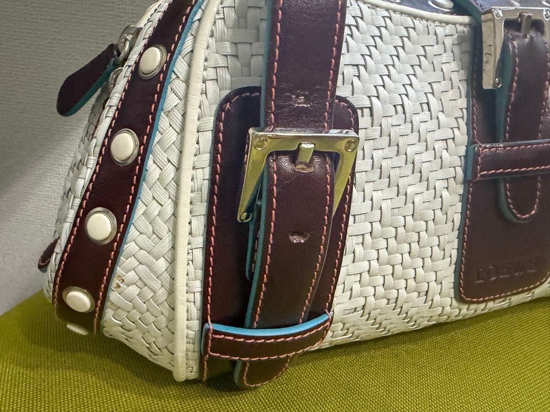 LOEWE Senda Woven Leather Handbag Rare Design #QY98BQ