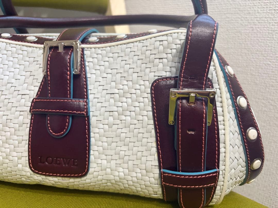 LOEWE Senda Woven Leather Handbag Rare Design #QY98BQ