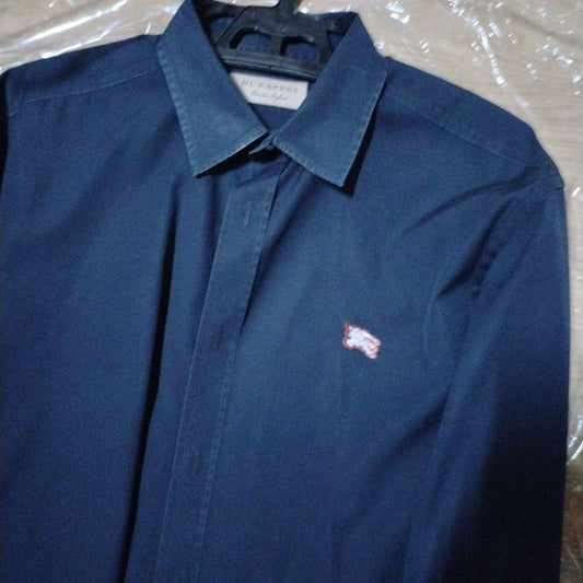 BURBERRY Navy Dress Shirt, Size L #QY0846