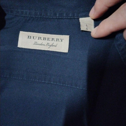 BURBERRY Navy Dress Shirt, Size L #QY0846