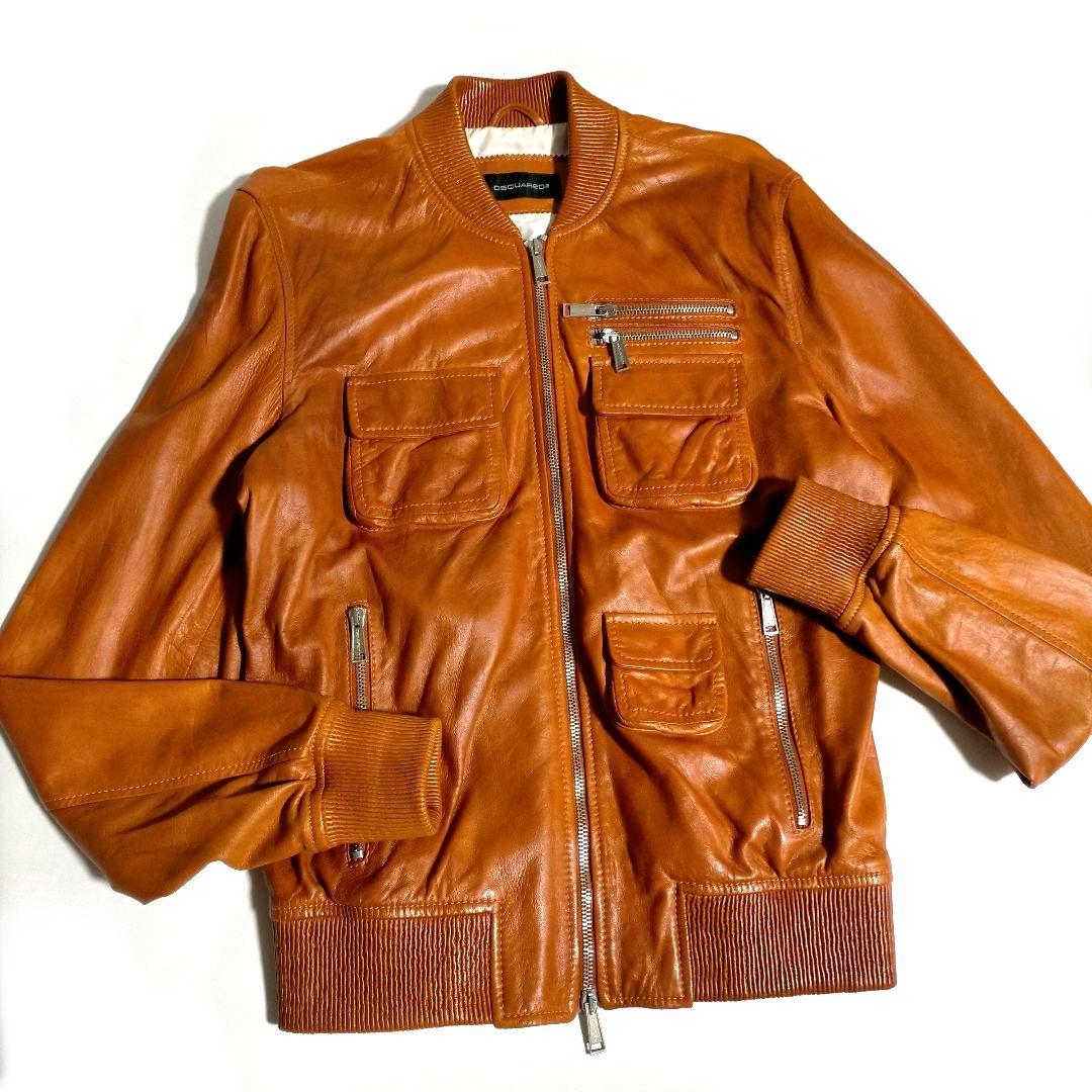 Dsquared Lambskin Leather Jacket, Size 48 #PF4YFN