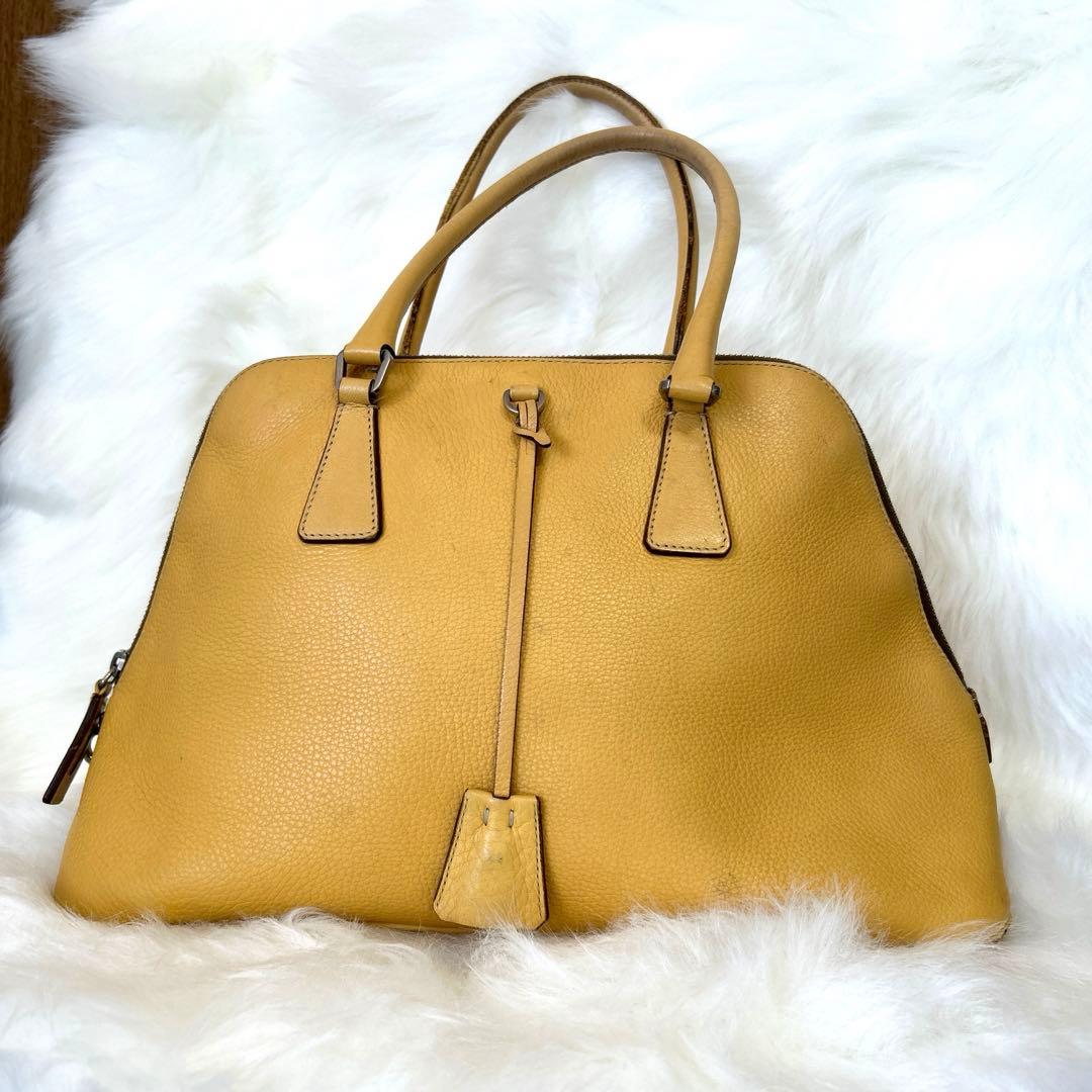 PRADA Vintage Handbag Yellow Lightweight Canvas W34 H20 D15cm #QYKE1I