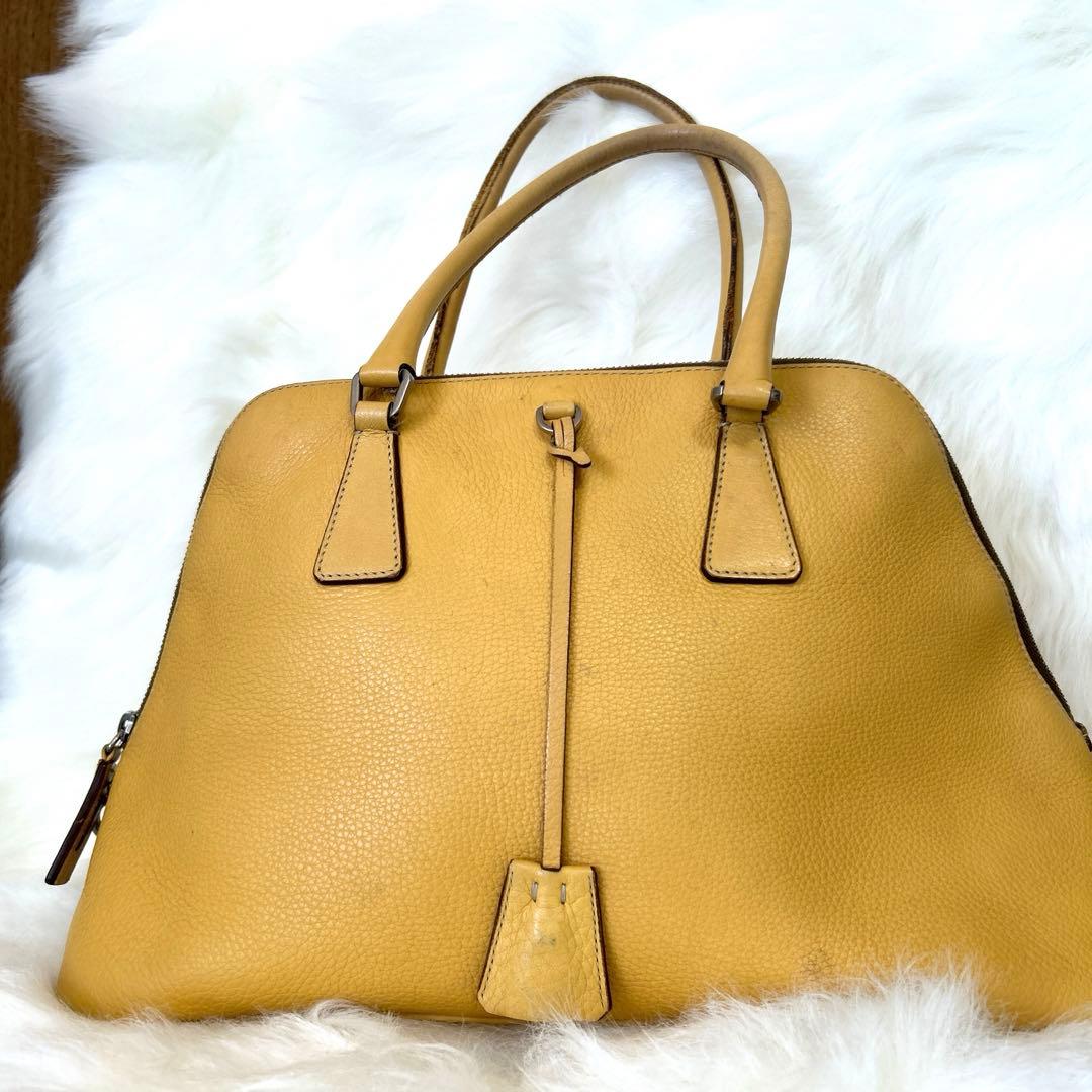 PRADA Vintage Handbag Yellow Lightweight Canvas W34 H20 D15cm #QYKE1I