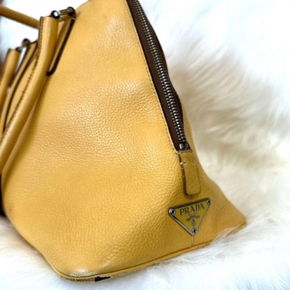 PRADA Vintage Handbag Yellow Lightweight Canvas W34 H20 D15cm #QYKE1I
