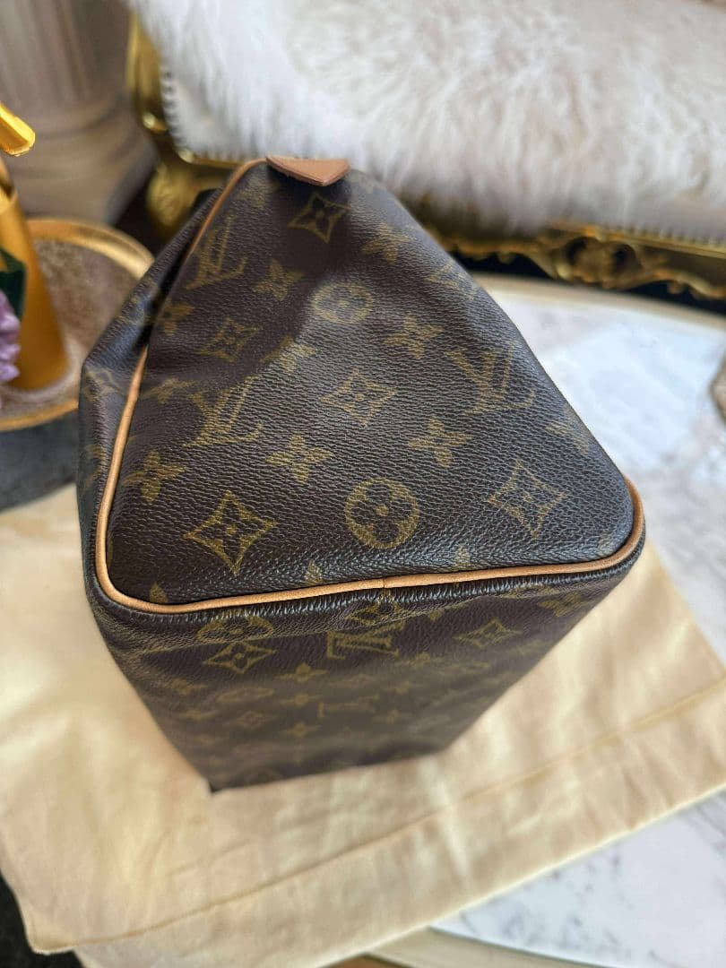 LOUIS VUITTON Speedy 25 Monogram Canvas Boston Handbag Brown w/Key Dust #QY4XZH