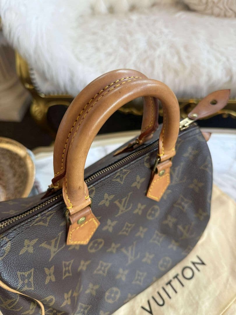 LOUIS VUITTON Speedy 25 Monogram Canvas Boston Handbag Brown w/Key Dust #QY4XZH