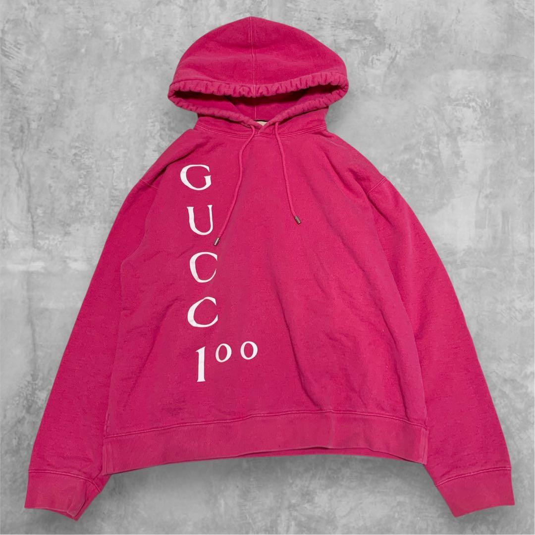 GUCCI 100th Anniversary Hoodie, Pink, Logo, Size L #QYJXPZ