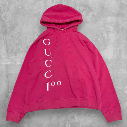 GUCCI 100th Anniversary Hoodie, Pink, Logo, Size L #QYJXPZ