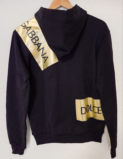 Approximately 9 tags attached Dolce & Gabbana Gold Box Logo Print Hoodie #QY1Q4T