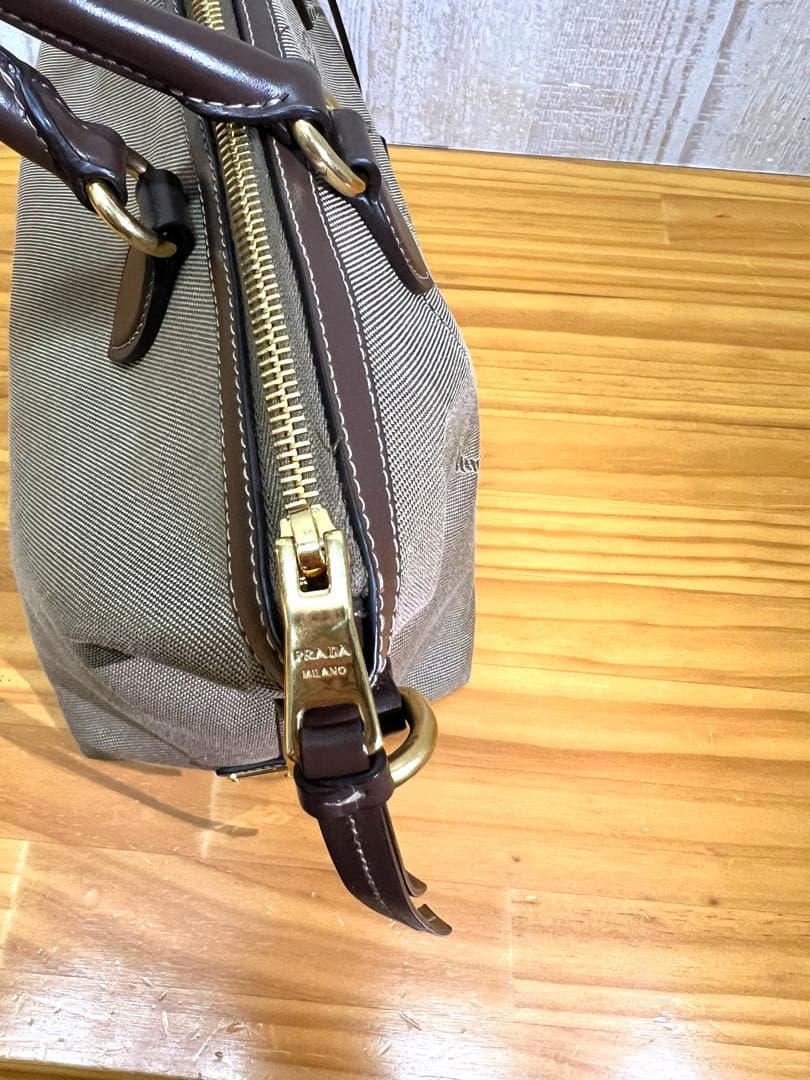 Prada nylon handbag, top, beige. #QYEUPB