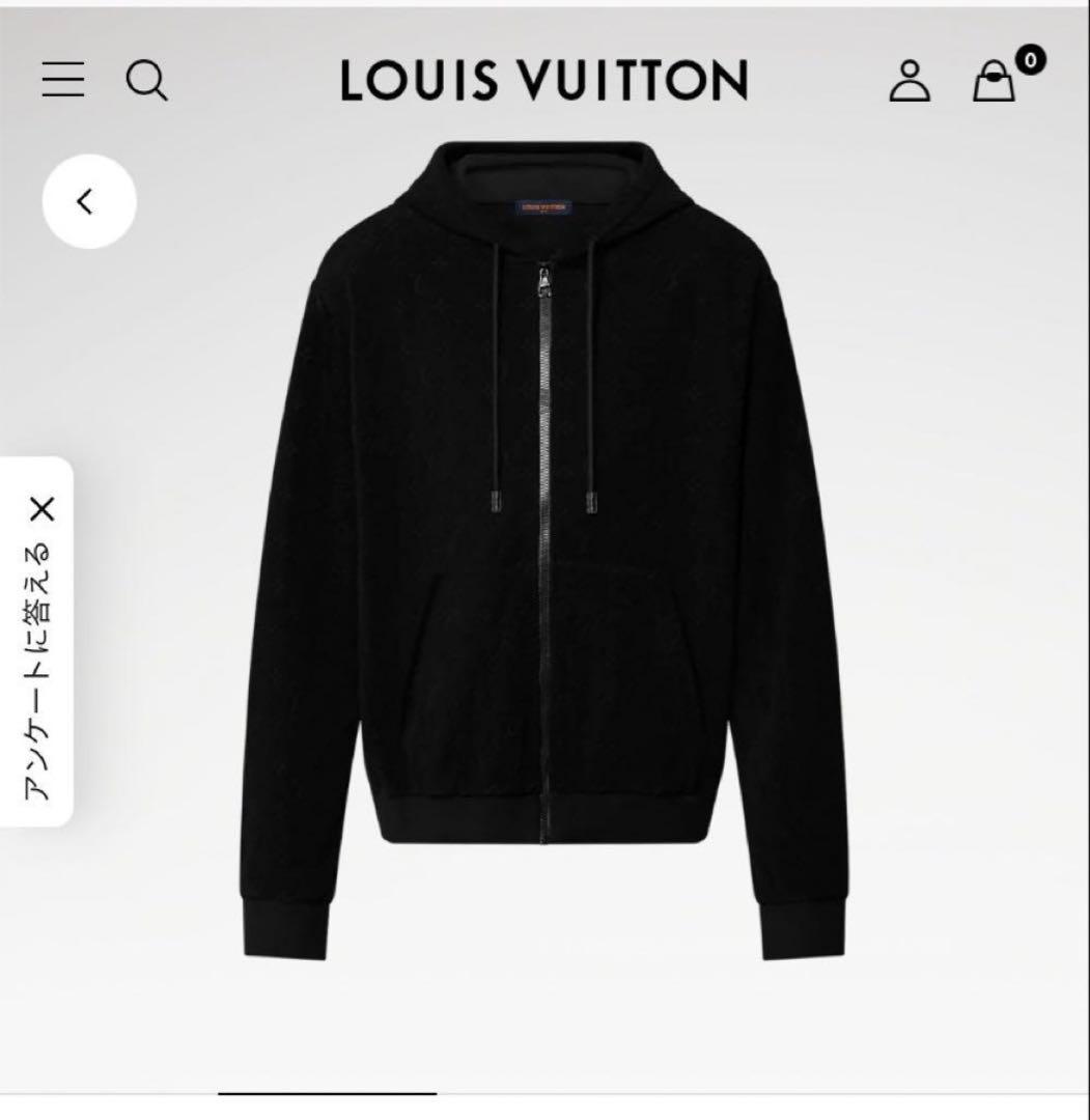 LOUIS VUITTON Monogram Terry Zip-Up Hoodie, Black, Size M #QYG2SM