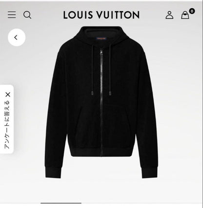 LOUIS VUITTON Monogram Terry Zip-Up Hoodie, Black, Size M #QYG2SM