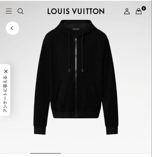 LOUIS VUITTON Monogram Terry Zip-Up Hoodie, Black, Size M #QYG2SM