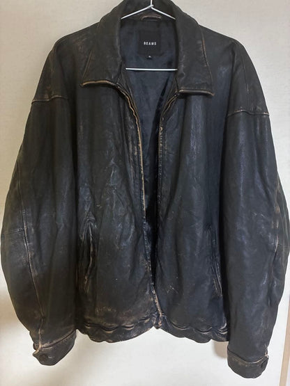 BEAMS 2024AW Distressed Leather Zip Blouson #QY0VLY