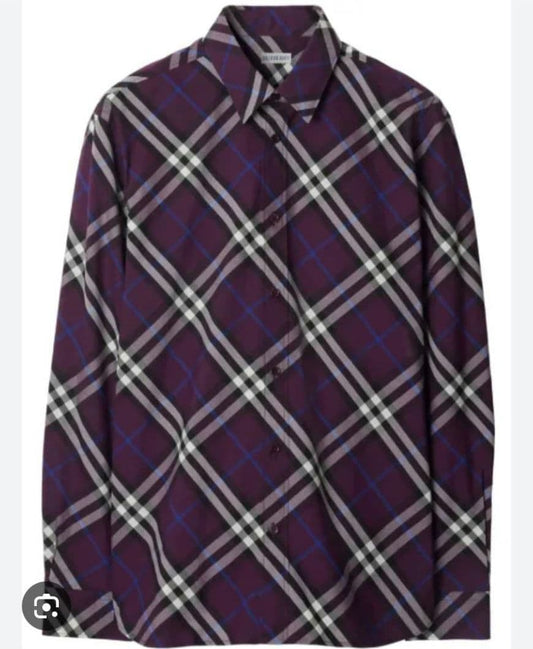 BURBERRY purple check long sleeve shirt #QYAAK0