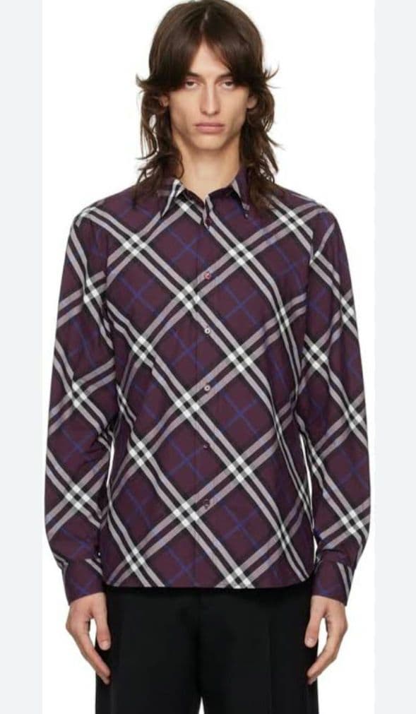 BURBERRY purple check long sleeve shirt #QYAAK0