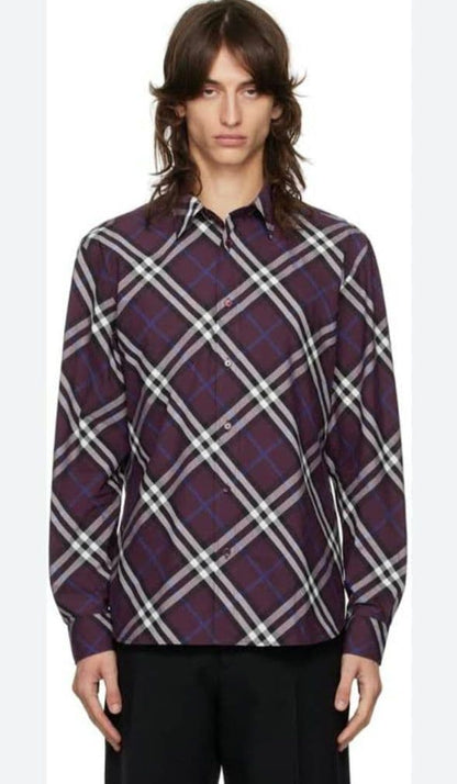BURBERRY purple check long sleeve shirt #QYAAK0