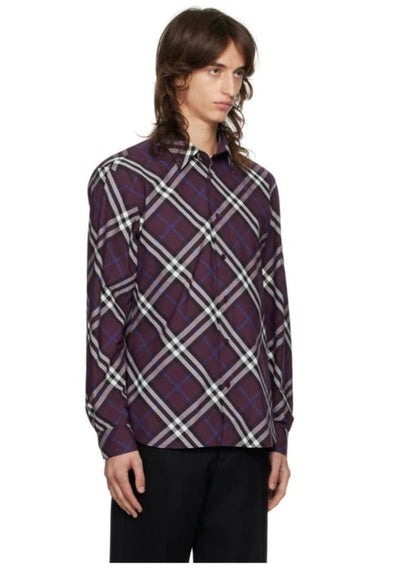 BURBERRY purple check long sleeve shirt #QYAAK0