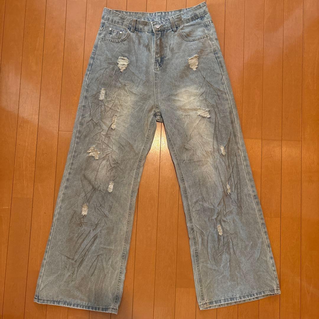 Straight denim distressed finish #QY4QT5