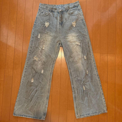 Straight denim distressed finish #QY4QT5