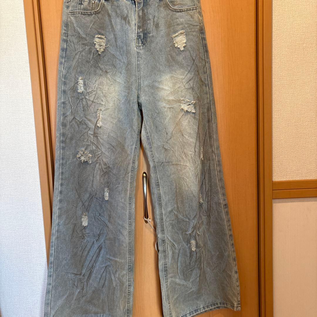 Straight denim distressed finish #QY4QT5