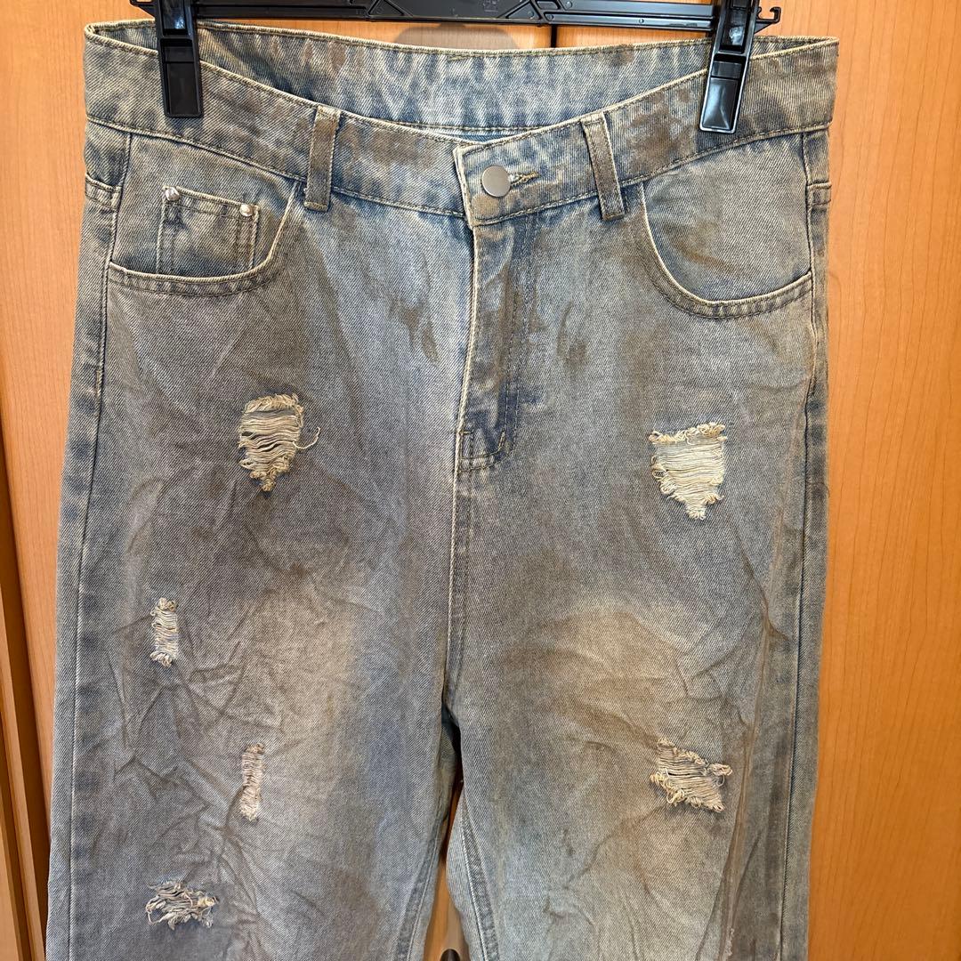 Straight denim distressed finish #QY4QT5