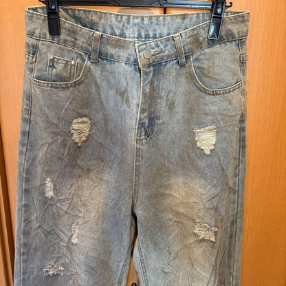 Straight denim distressed finish #QY4QT5