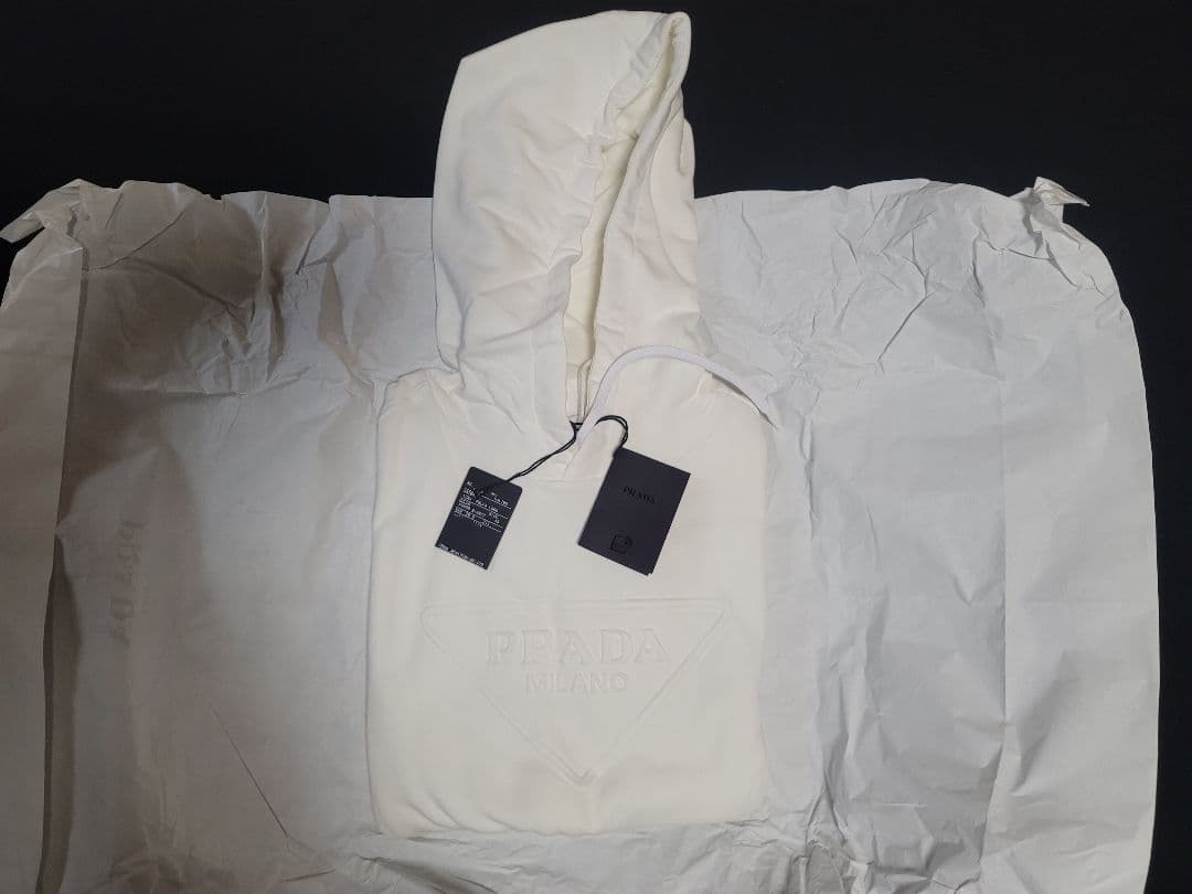 PRADA Hoodie Parka with Raised Letters, White, Prada #QYDXQ5