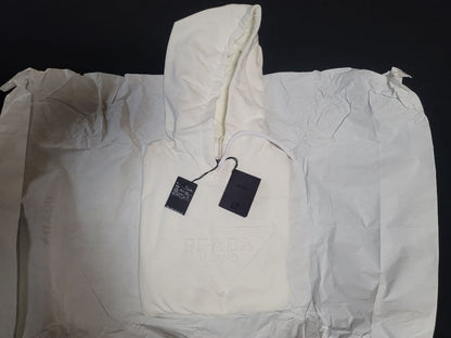 PRADA Hoodie Parka with Raised Letters, White, Prada #QYDXQ5