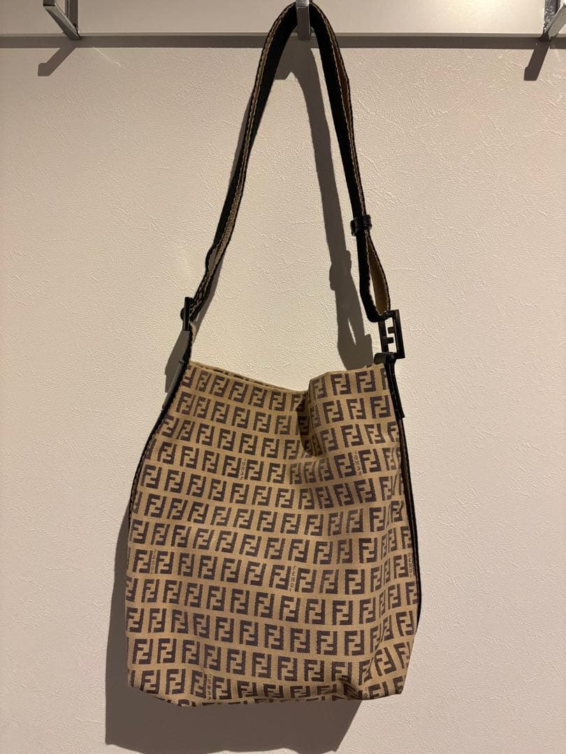 FENDI Zucca Logo Print Vintage Handbag Beige Black 90s 2000s #QY9NK4