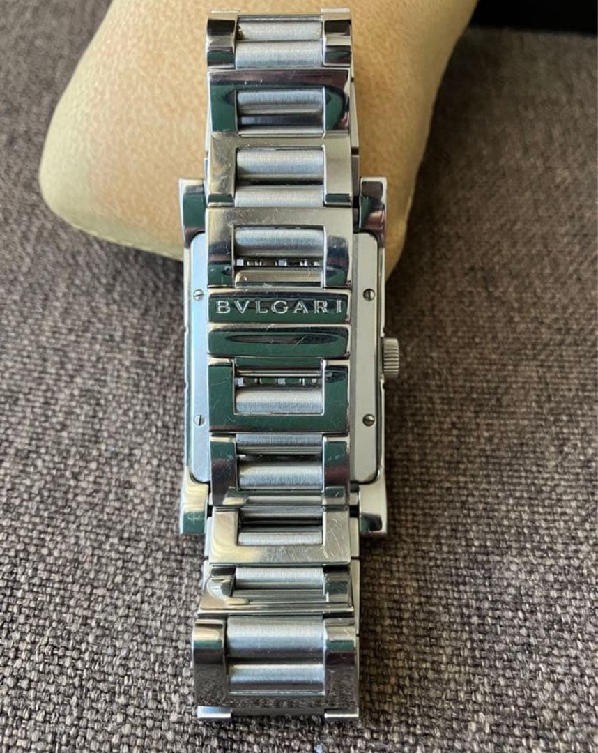 BVLGARI Rettangolo RT45S Auto Black Dial 26x45mm SS Bracelet #QY90TB