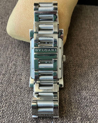 BVLGARI Rettangolo RT45S Auto Black Dial 26x45mm SS Bracelet #QY90TB
