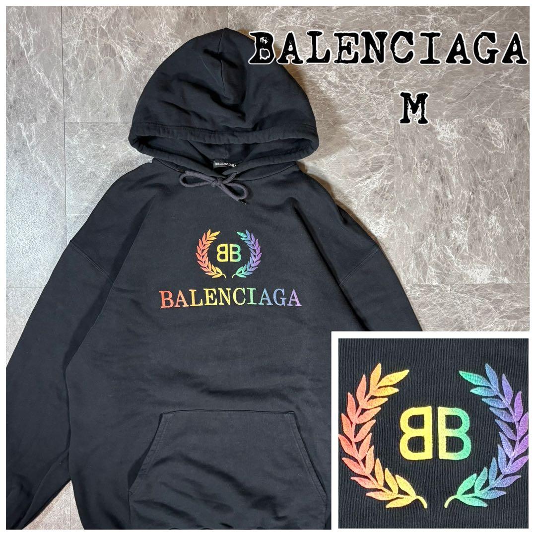Balenciaga Hoodie with BB Logo Embroidery, Rainbow and Laurel Design, Si #QYGITG