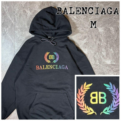 Balenciaga Hoodie with BB Logo Embroidery, Rainbow and Laurel Design, Si #QYGITG