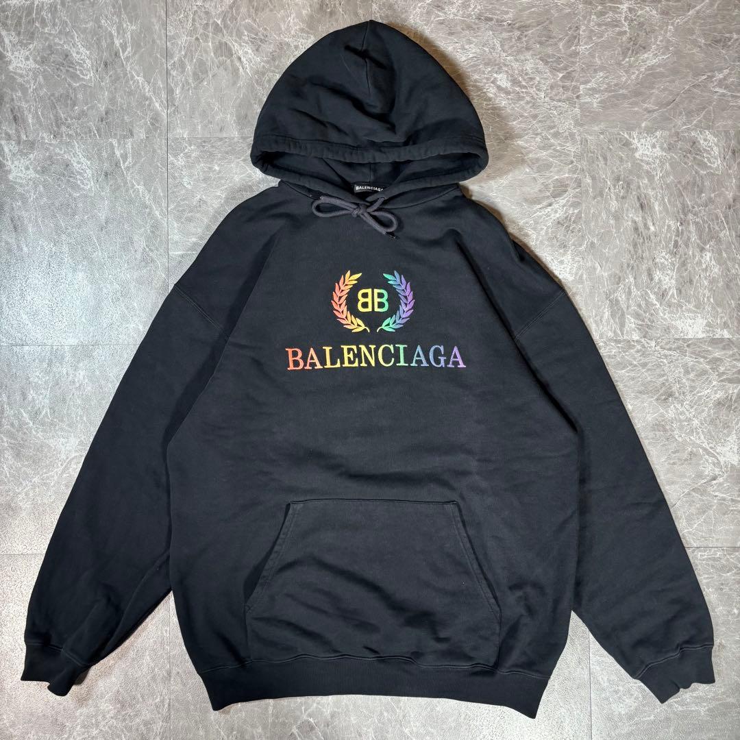 Balenciaga Hoodie with BB Logo Embroidery, Rainbow and Laurel Design, Si #QYGITG