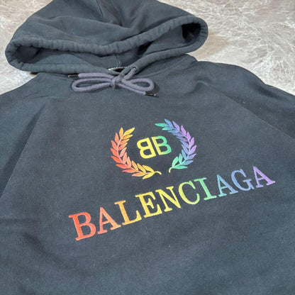 Balenciaga Hoodie with BB Logo Embroidery, Rainbow and Laurel Design, Si #QYGITG