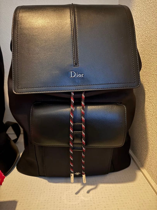DIOR Flap Drawstring Backpack Black #QY5L8M