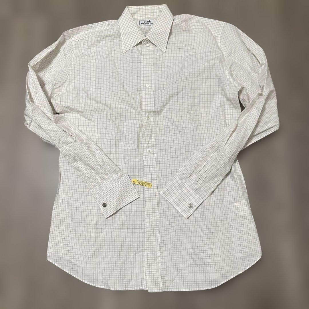 HERMES White Check Long Sleeve Shirt #QYHKWI