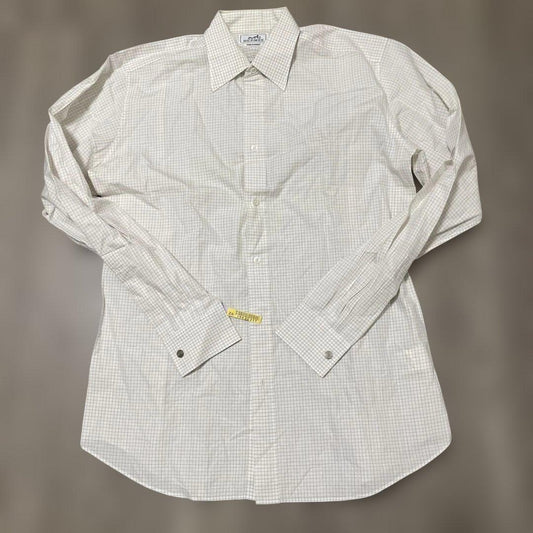 HERMES White Check Long Sleeve Shirt #QYHKWI