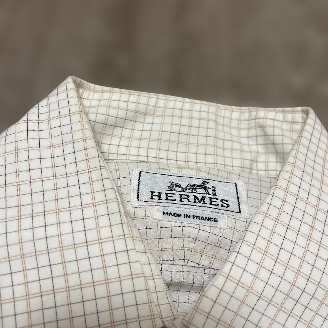 HERMES White Check Long Sleeve Shirt #QYHKWI