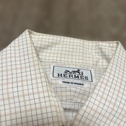 HERMES White Check Long Sleeve Shirt #QYHKWI