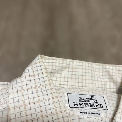 HERMES White Check Long Sleeve Shirt #QYHKWI