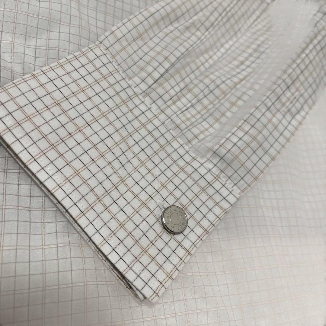 HERMES White Check Long Sleeve Shirt #QYHKWI