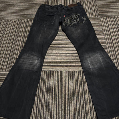 Tornado Mart logo embroidery, logo plate black bell bottom denim #PC4RM4