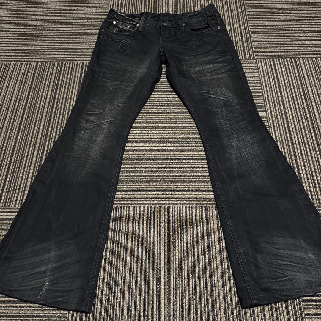 Tornado Mart logo embroidery, logo plate black bell bottom denim #PC4RM4