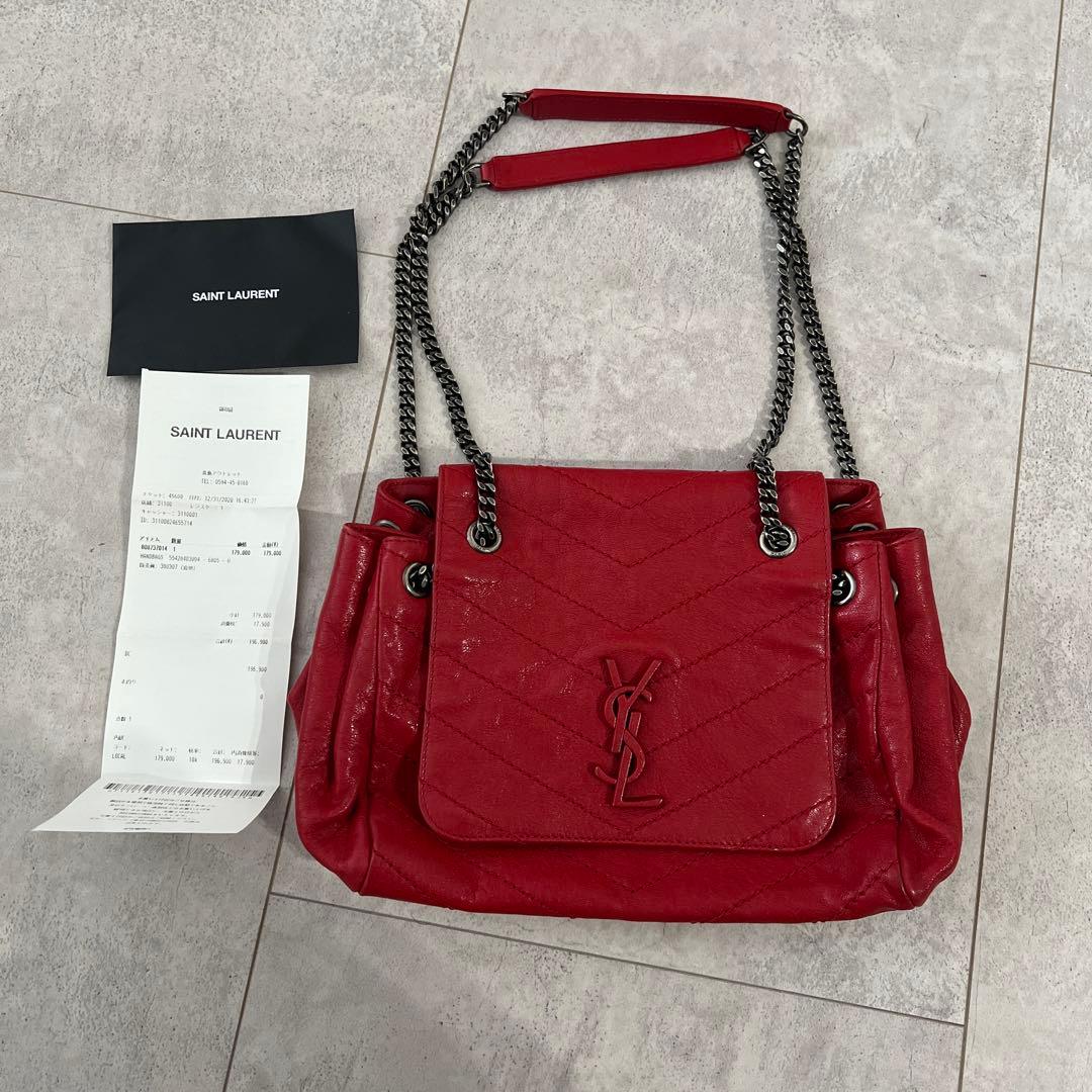 Saint Laurent Quilted Chain Shoulder Bag Red Leather #QYHN32